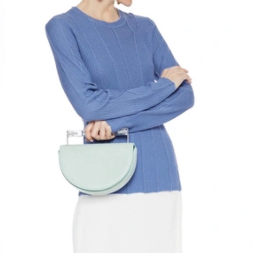 Rosetta Getty Wool Reversed Cable-Strip Sweater- baby blue